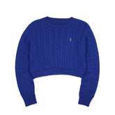 Ralph Lauren Crop Zopfmuster Pullover in Blau Größe M